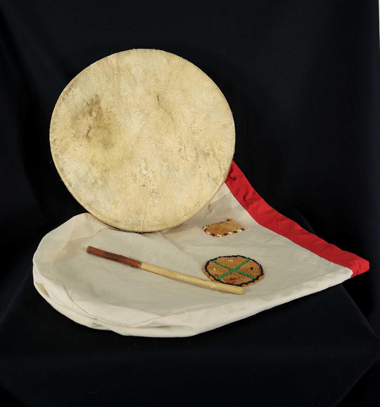 First Nations Basket School - Untitled - Drum with Decorated Bag