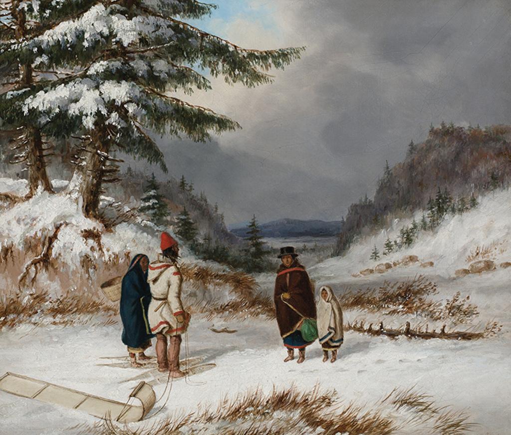 Cornelius David Krieghoff (1815-1872) - Indian Group in Winter Landscape
