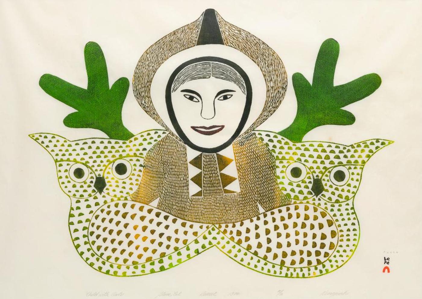 Kenojuak Ashevak (1927-2013) - Child with Owls