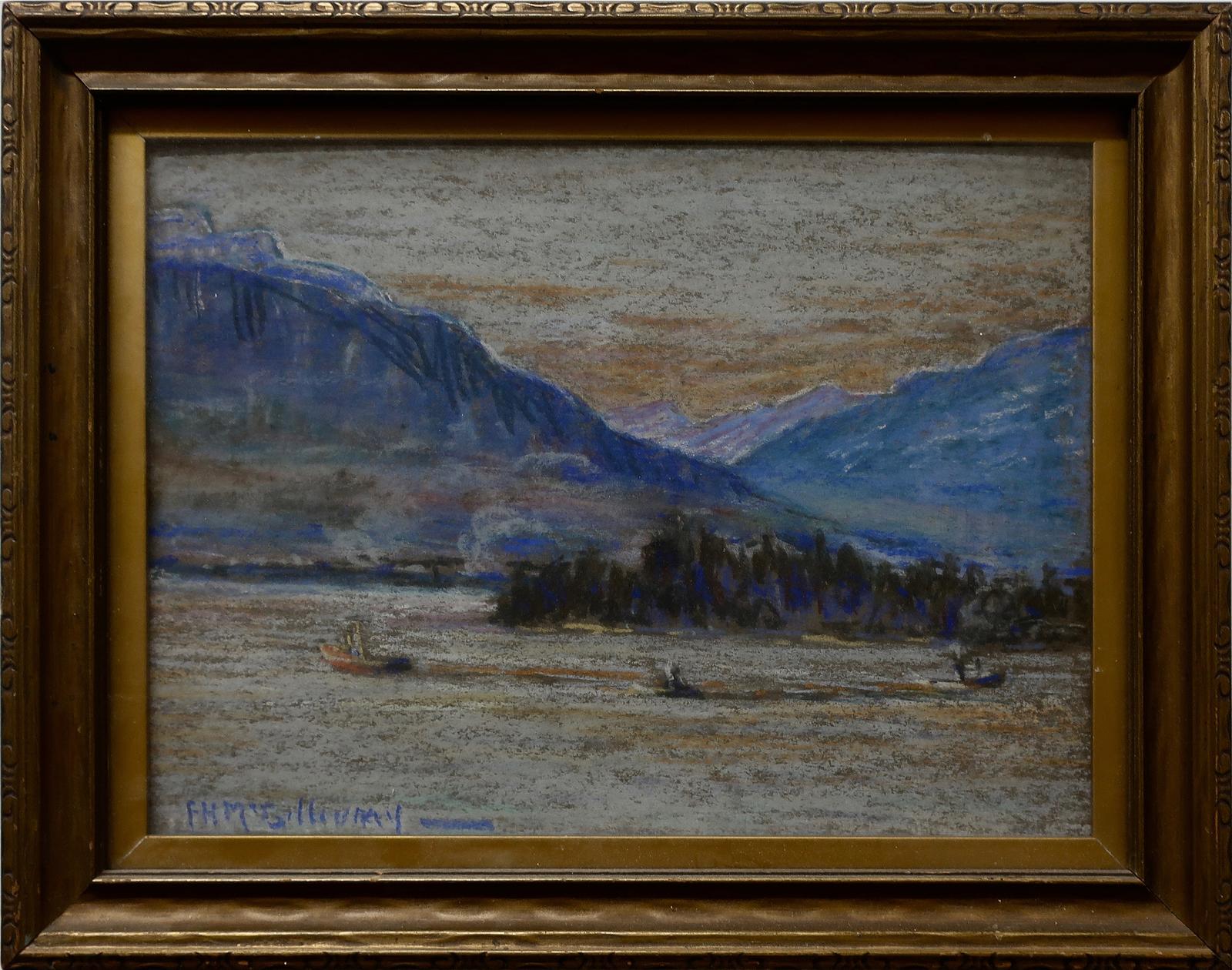 Florence Helena Mcgillivray (1864-1938) - Lake & Mountains With Boats