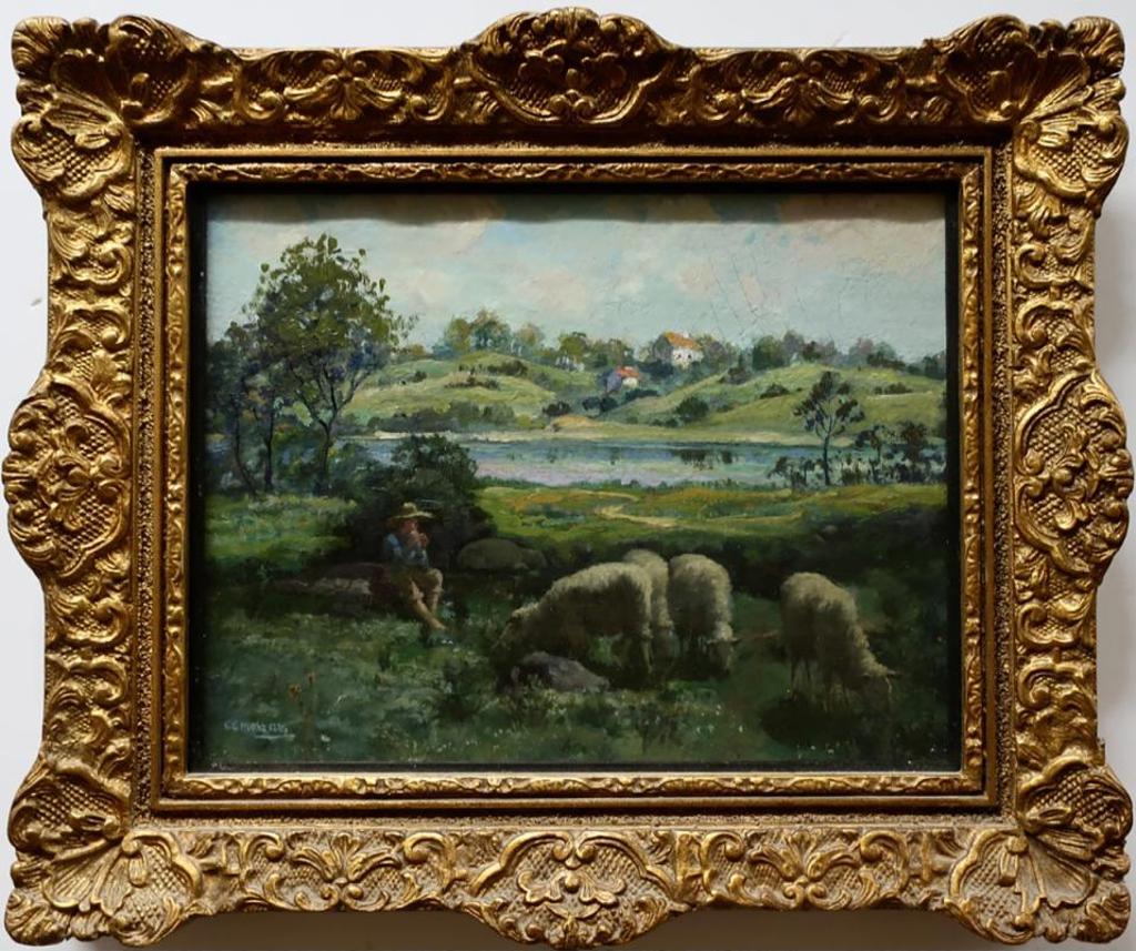 Charles Eugene Moss (1860-1901) - Untitled (Young Shepherd Watching Grazing Sheep)