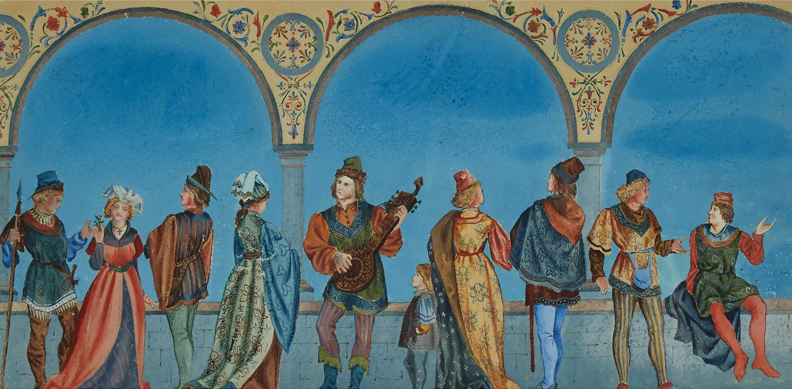Neopolitan School - A Procession Of Medieval Musicians In A Classical Archway