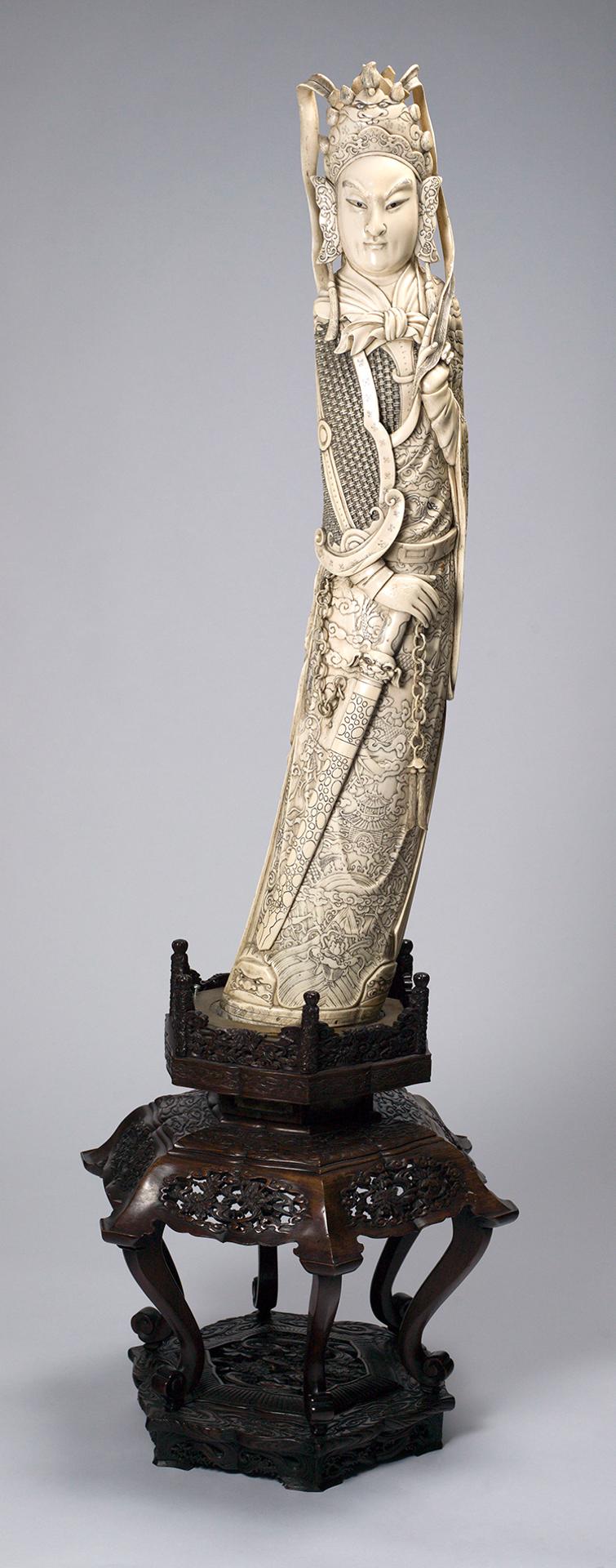 Chinese Art - A Chinese Monumental Ivory Carved Standing Warrior, circa 1960