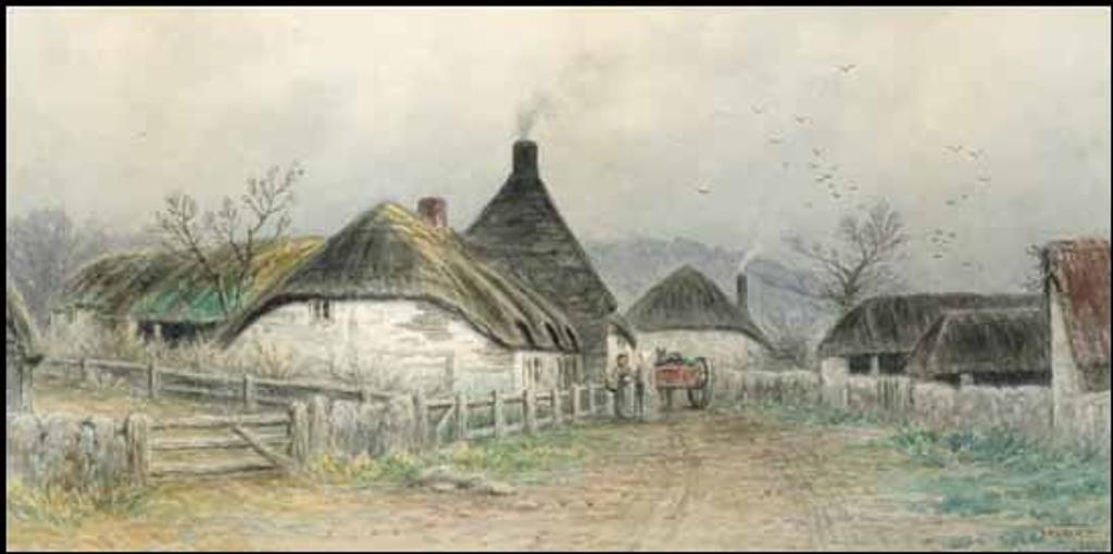 Frederick Arthur Verner (1836-1928) - Village with Thatched Roof Cottages