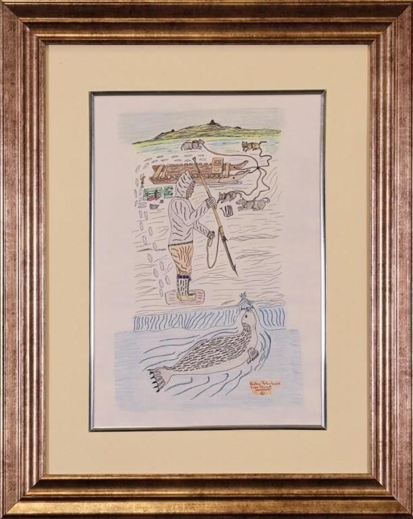 Qiatsuq Petaulassie (1948) - Untitled, Hunting Scene with Seal