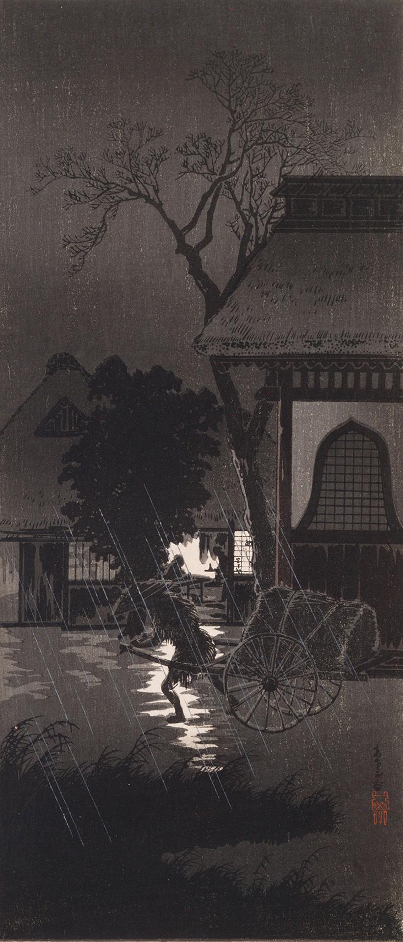 Takahashi Hiroaki (1871-1945) - Night Rain at Asagaya