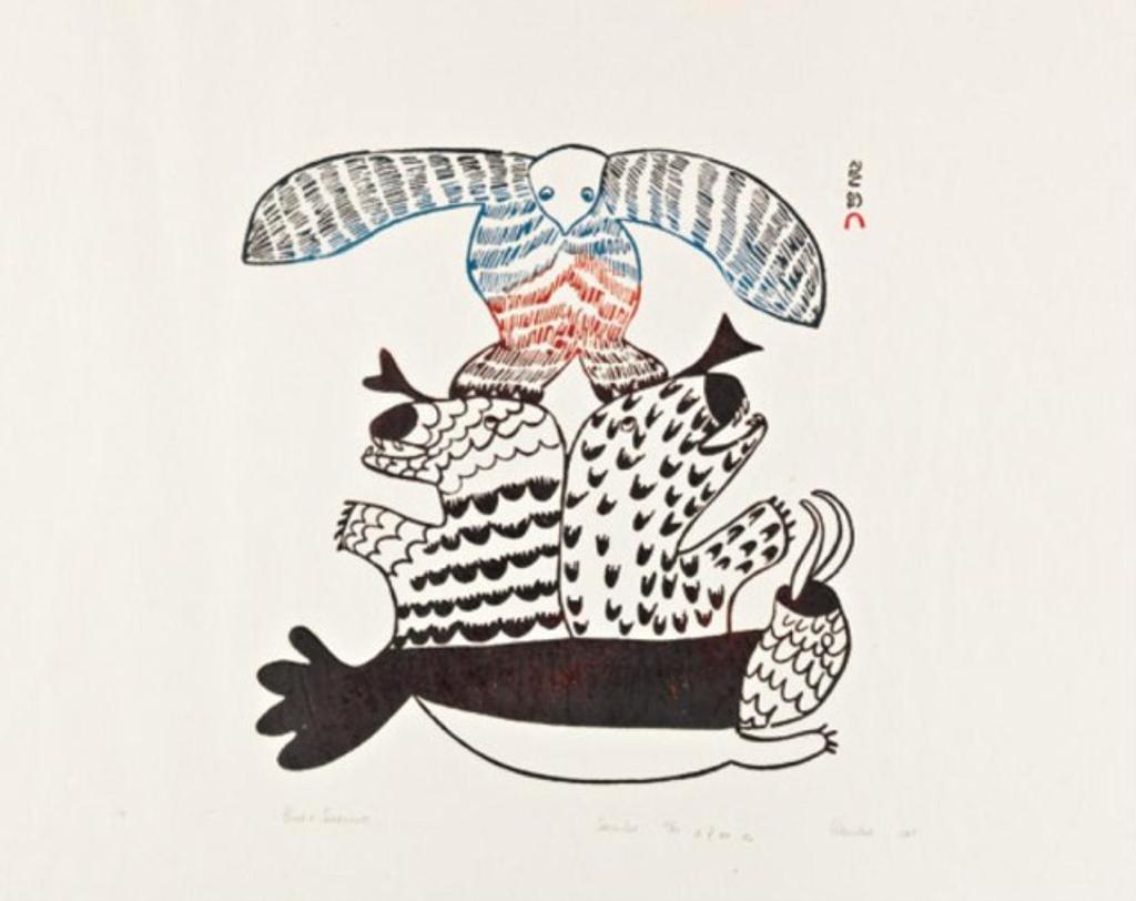 Pitseolak Ashoona (1904-1983) - Bird and Sea Beasts, 1967 #14
