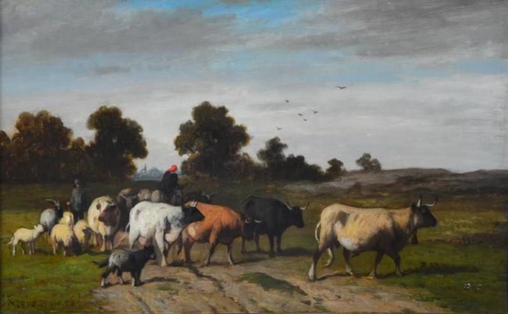 Louis Robbe (1806-1887) - landscape with cattle