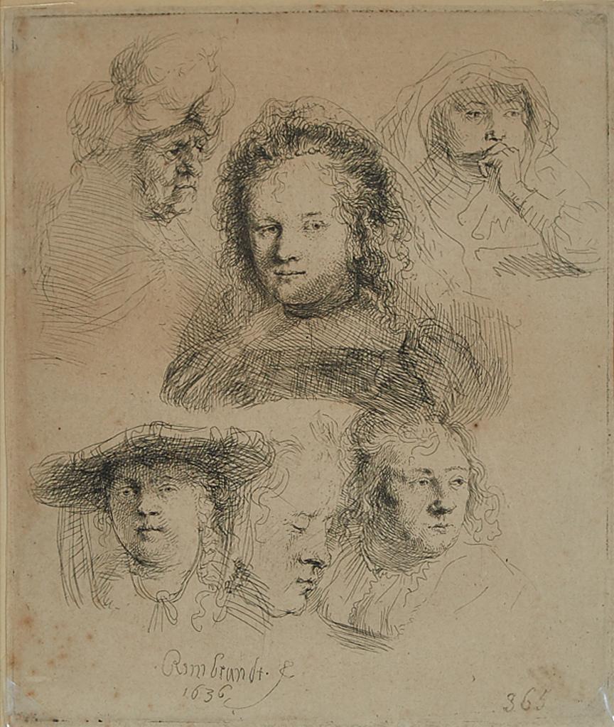 Rembrandt Harmenszoon van Rijn (1606-1669) - Studies Of The Head Of Saskia And Others, 1636 [bartsch, 365; Holl., 365; H. 145; New Holstein, 157]