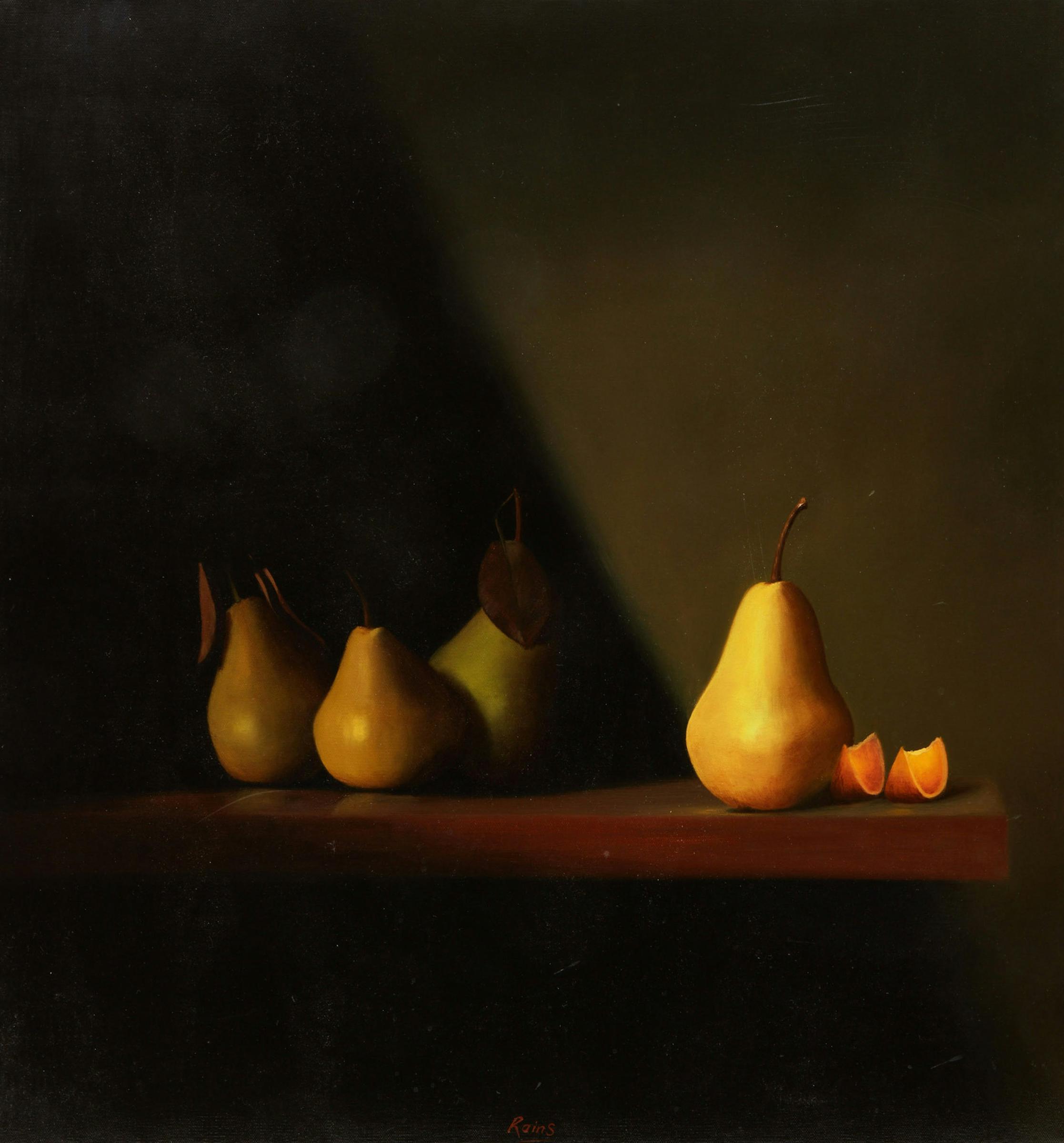 Malcolm Rains (1947) - Four Pears on a Shelf