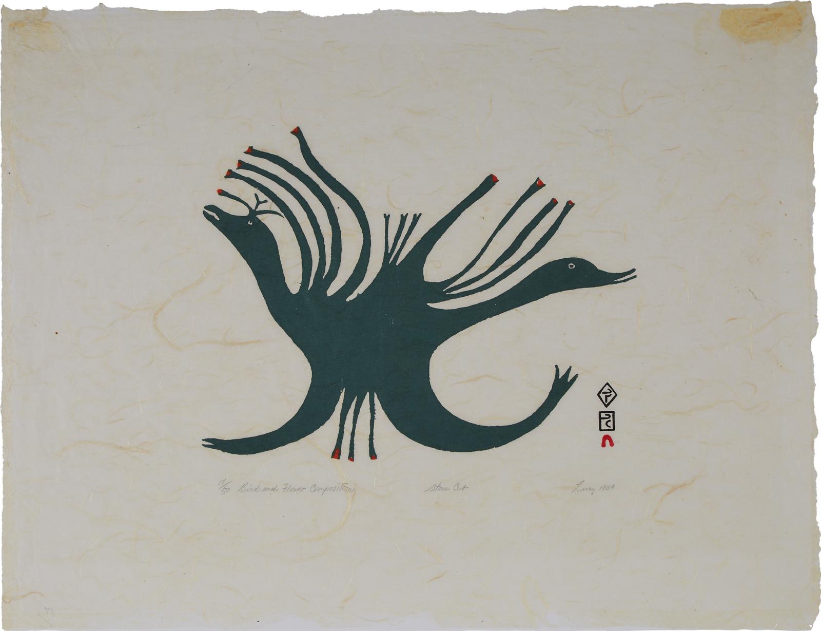 Lucy Qinnuayuak (1915-1982) - Bird And Flower Composition