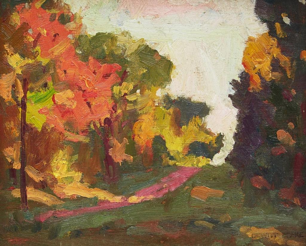 Dewitt Drake (1884-1979) - Road Through Autumn Woods; Cabins Amid Trees