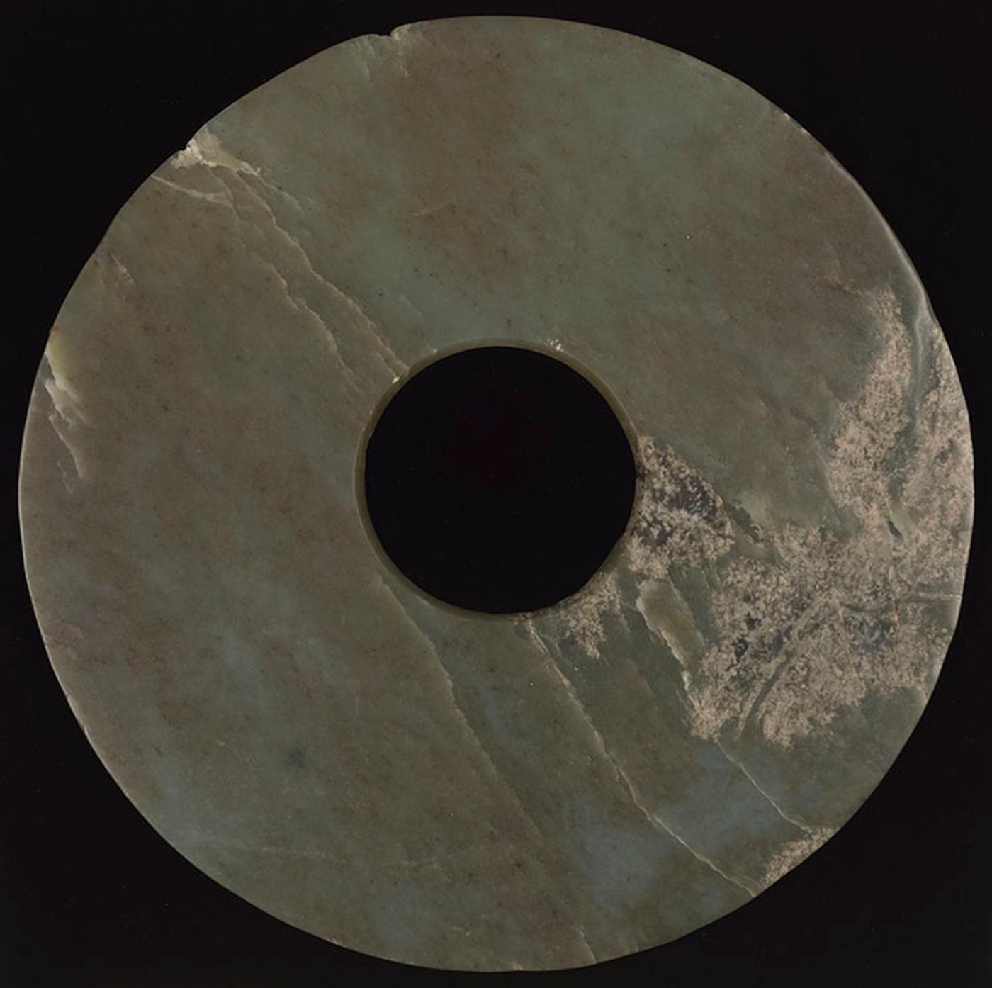 Chinese Art - A Chinese Mottled Celadon Jade Disc, Bi, Neolithic Period