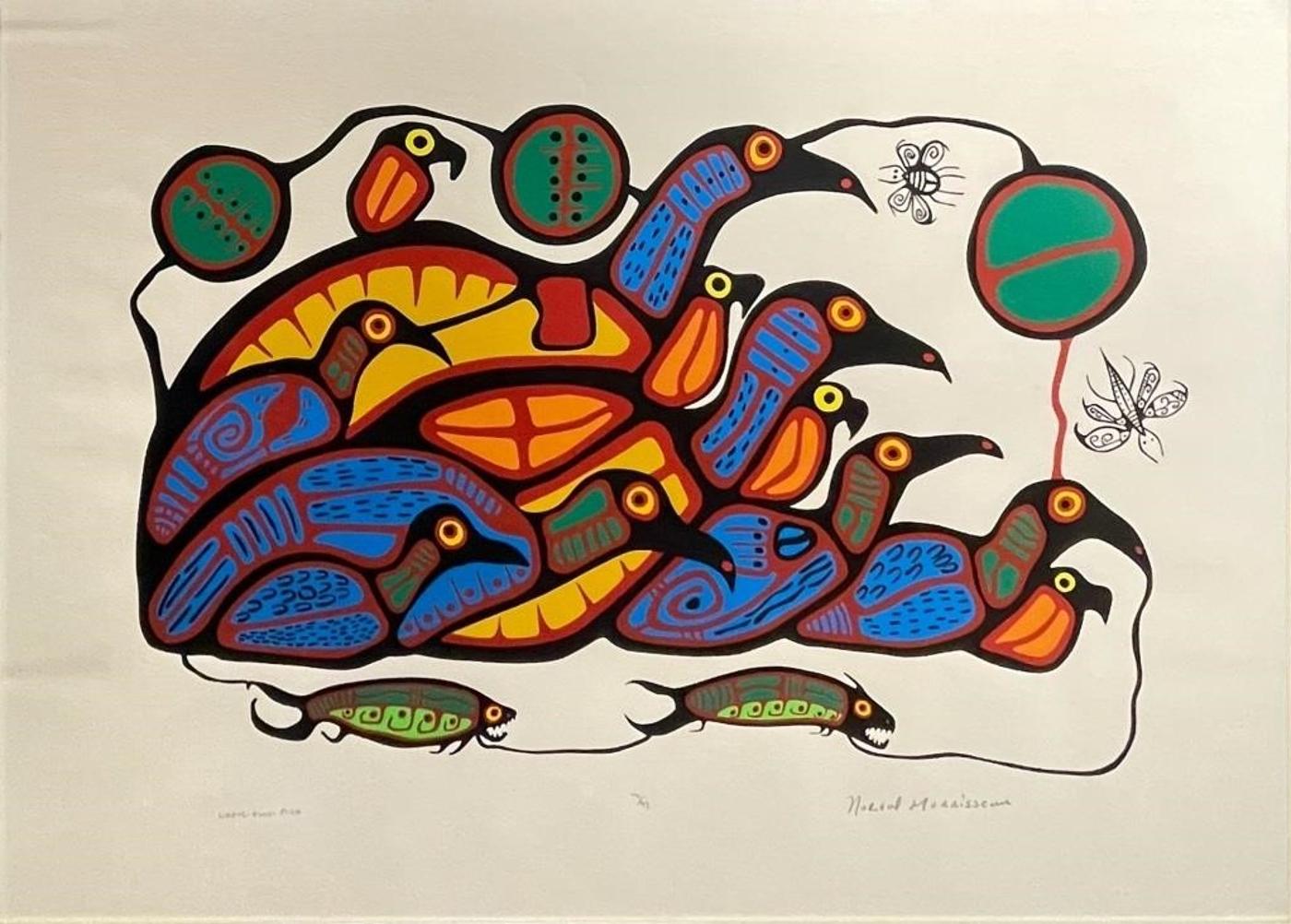 Norval H. Morrisseau (1931-2007) - Loons-Owls-Fish  71/97