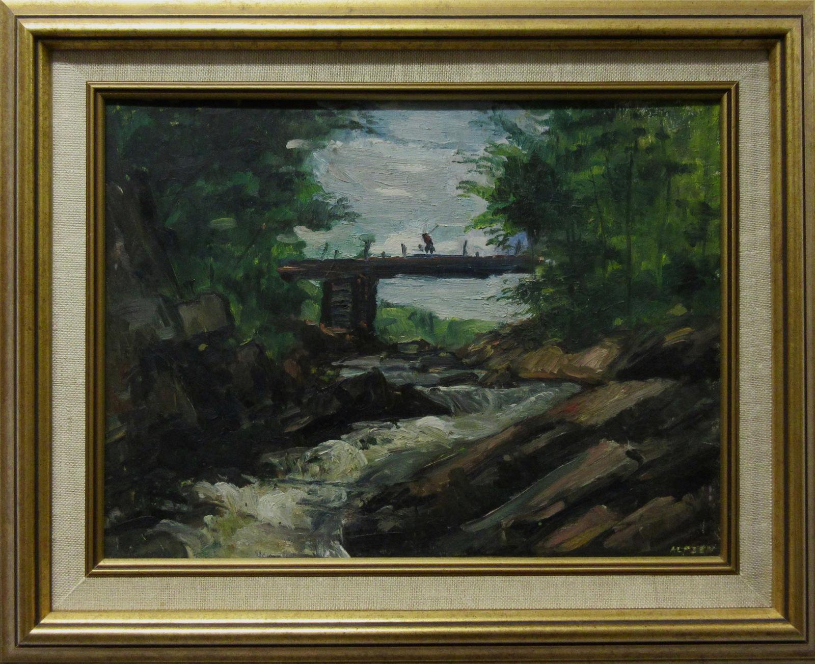 John Martin Alfsen (1902-1971) - Untitled (Figure On Bridge Under Rapid Waters)