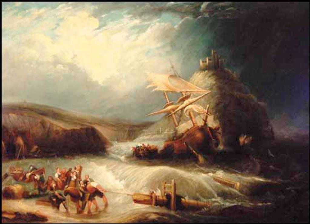 Cornelius David Krieghoff (1815-1872) - Salvaging a Shipwreck off a Stormy Coast