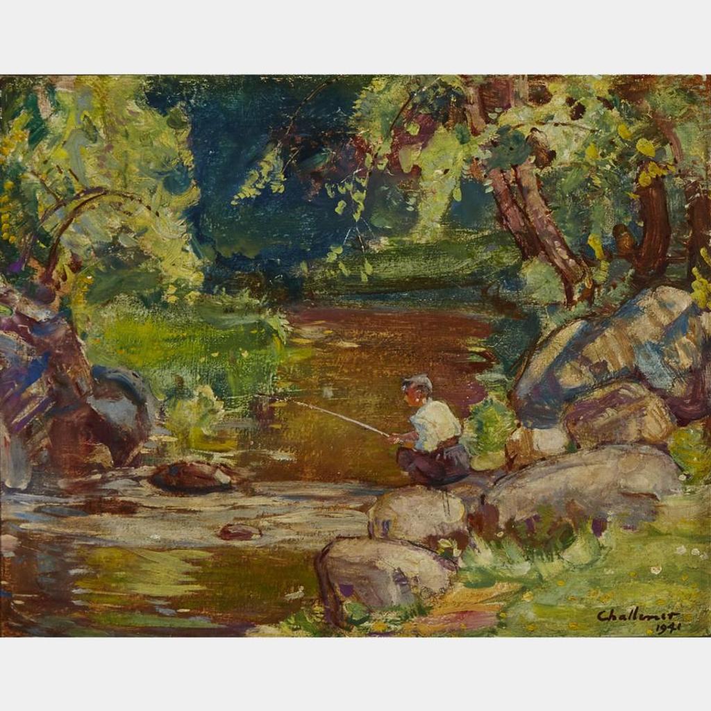 Frederick Sproston Challener (1869-1958) - Untitled - Fishing By The Stream