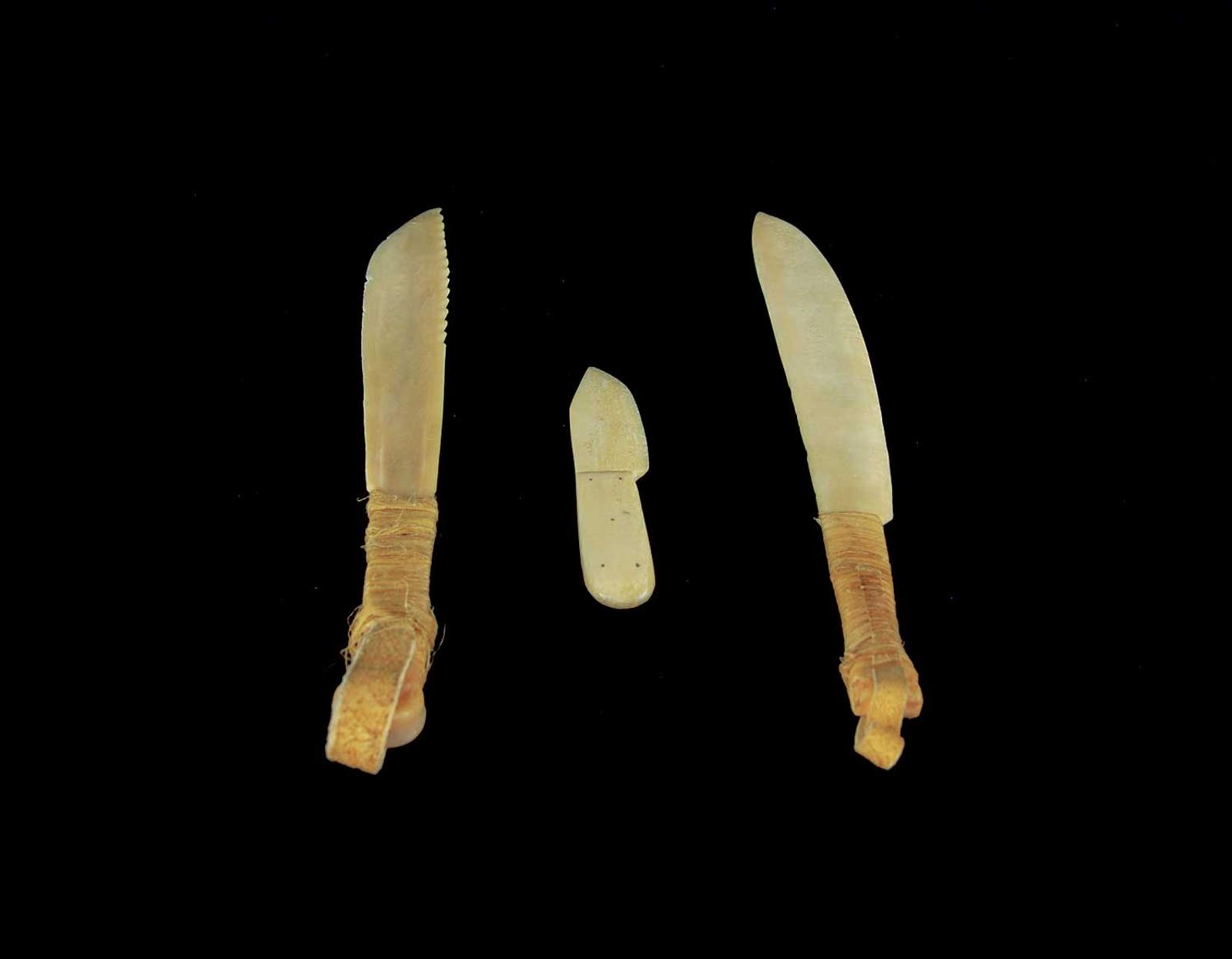 School [Barnabus Arnasungaaq] Inuit - Untitled - Three Bone Knives with Sinew Handles