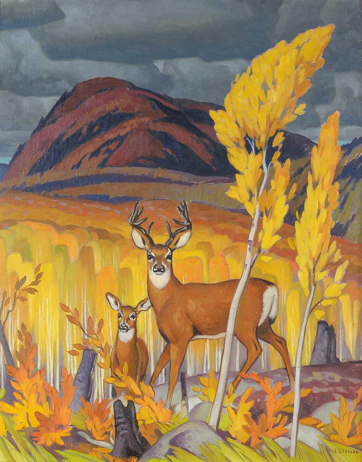 Alfred Joseph (A.J.) Casson (1898-1992) - Untitled - Deer along the Madawaska River, Algonquin Park