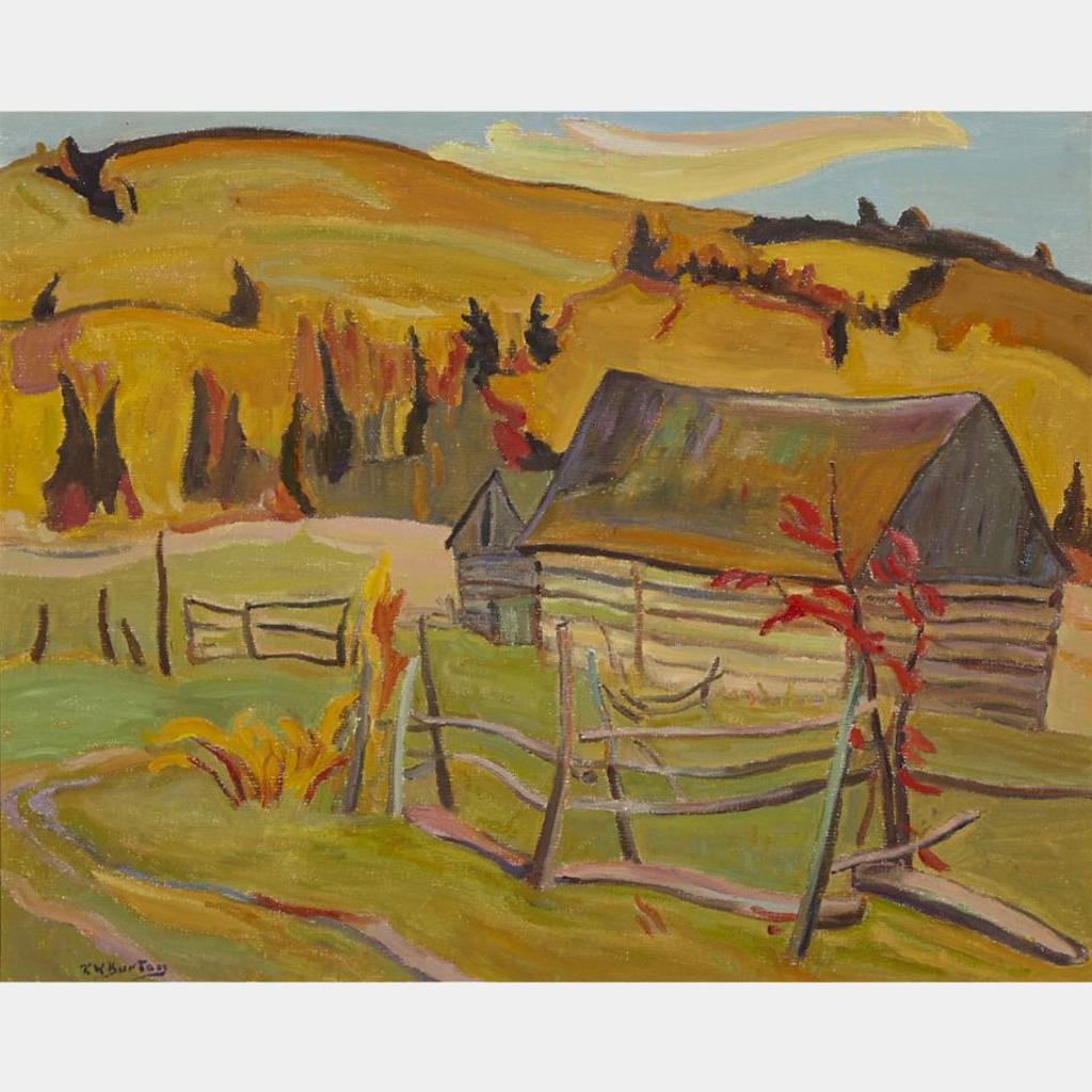 Ralph Wallace Burton (1905-1983) - Barns Against Autumn Hills, Gracefield, Que.