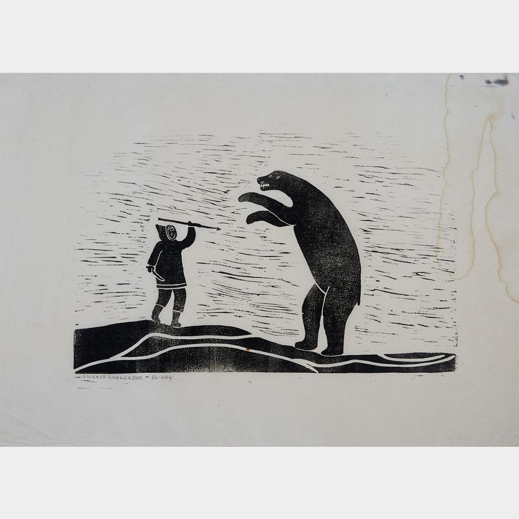 Leopa Akpalialuk (1951) - Untitled (Bird Over Nest; Hunter And Bear)