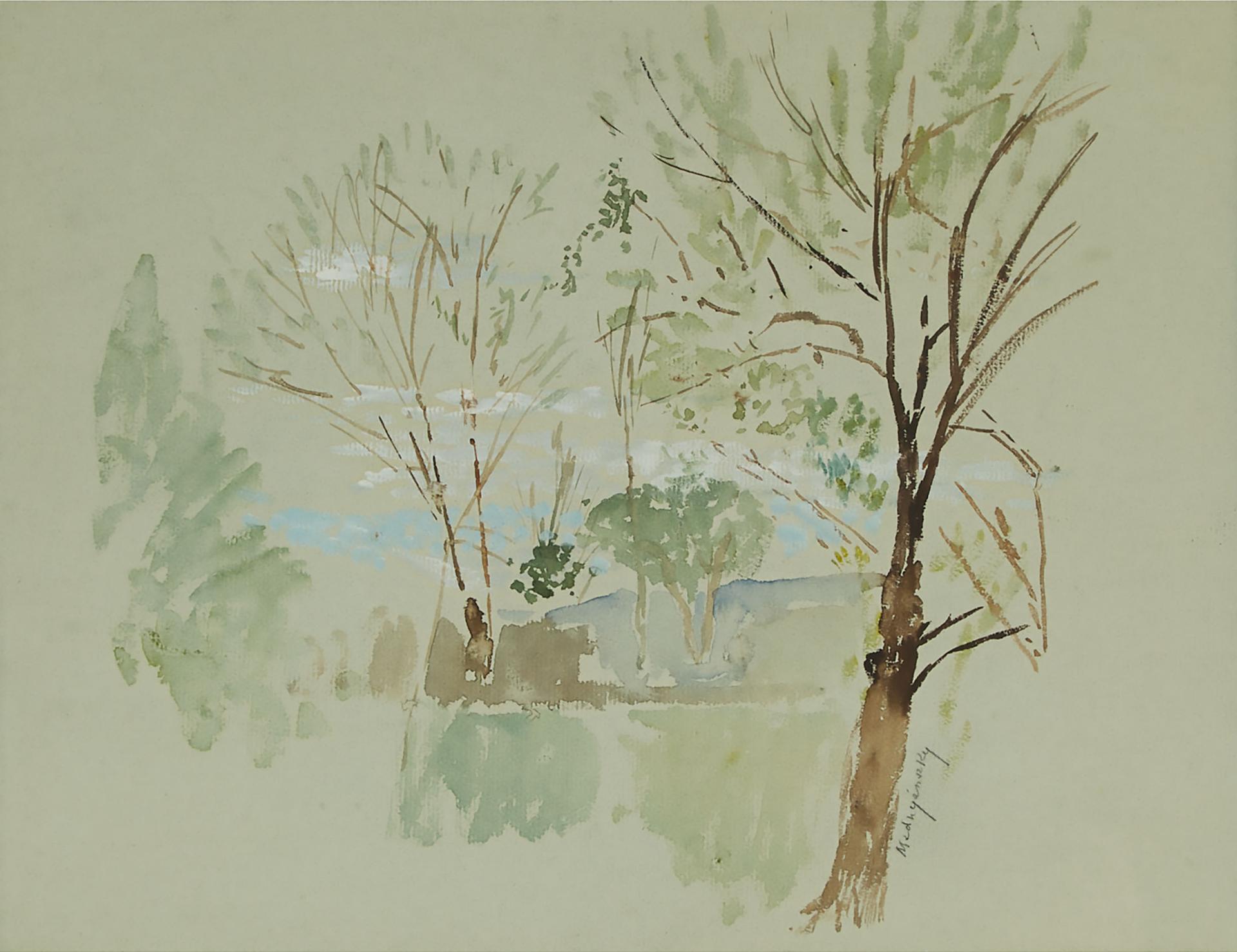 László Mednyánszky (1852) - Lakeview Through Trees