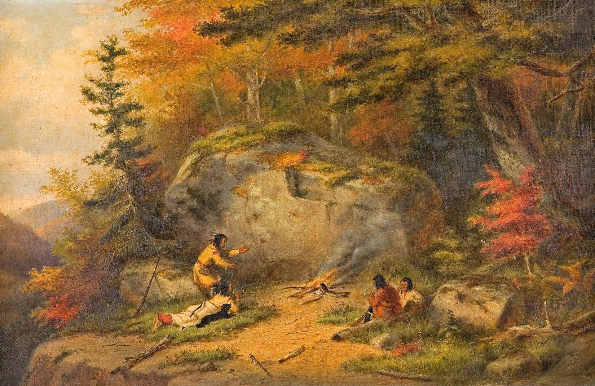 Cornelius David Krieghoff (1815-1872) - Autumn in West Canada, Chippeway Indians