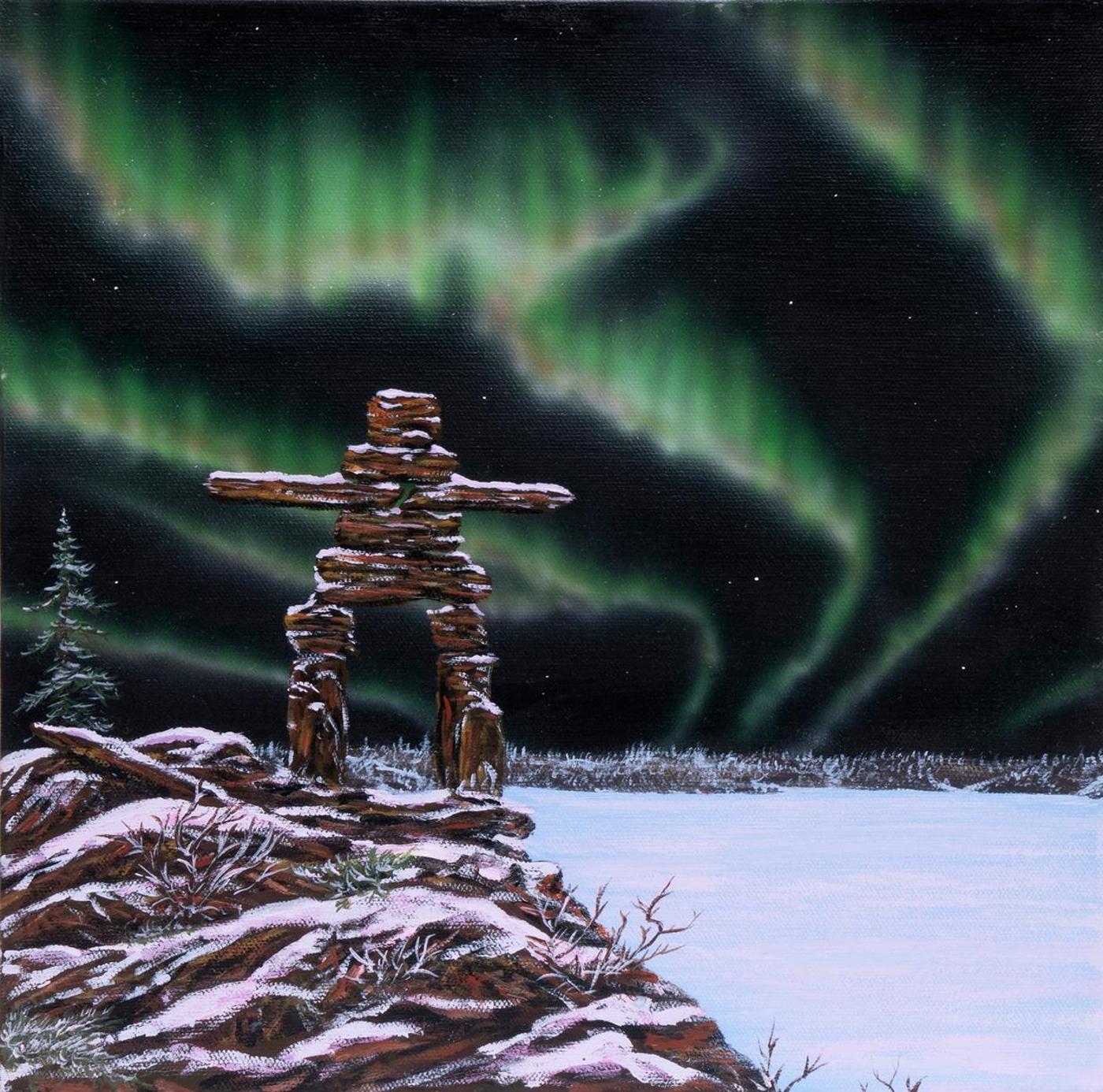 Dean E. Robertson - Inukshuk with Northern Lights