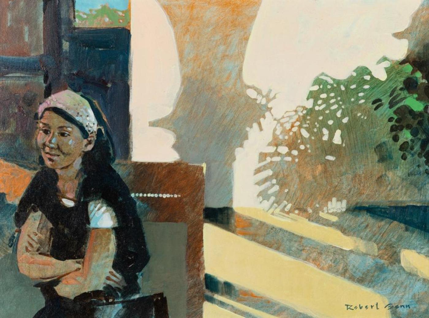 Robert Douglas Genn (1936-2014) - In a Mexican Courtyard - (Wife Carol)