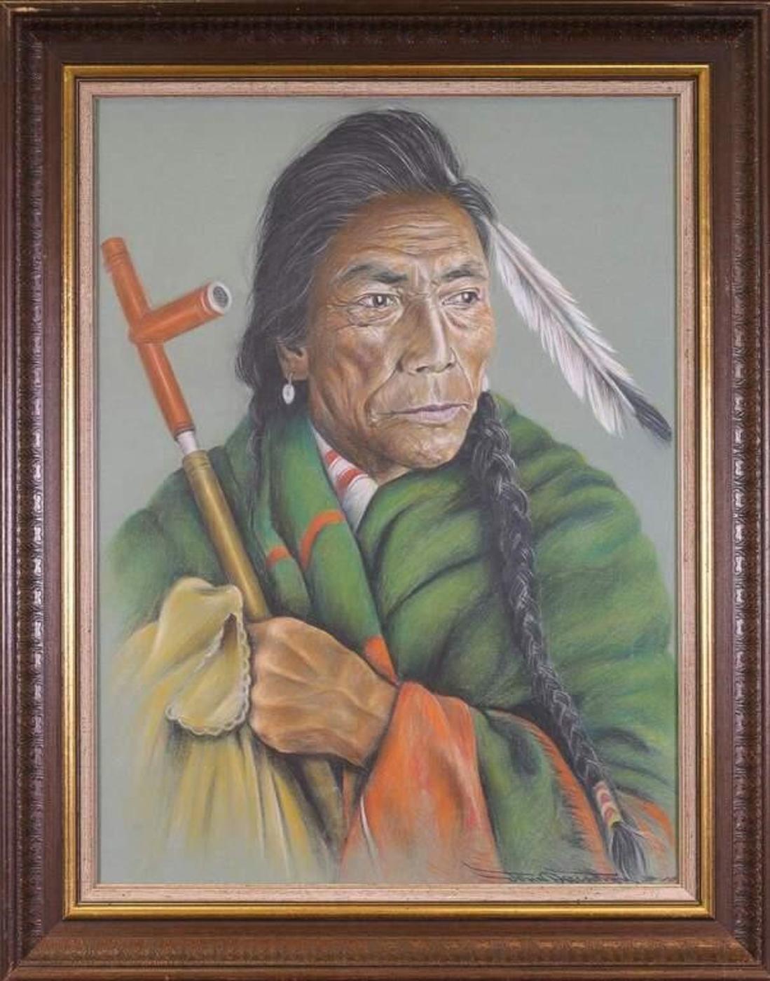 John Decoutau - Untitled, Portrait of an Elder with a Catlinite Pipe