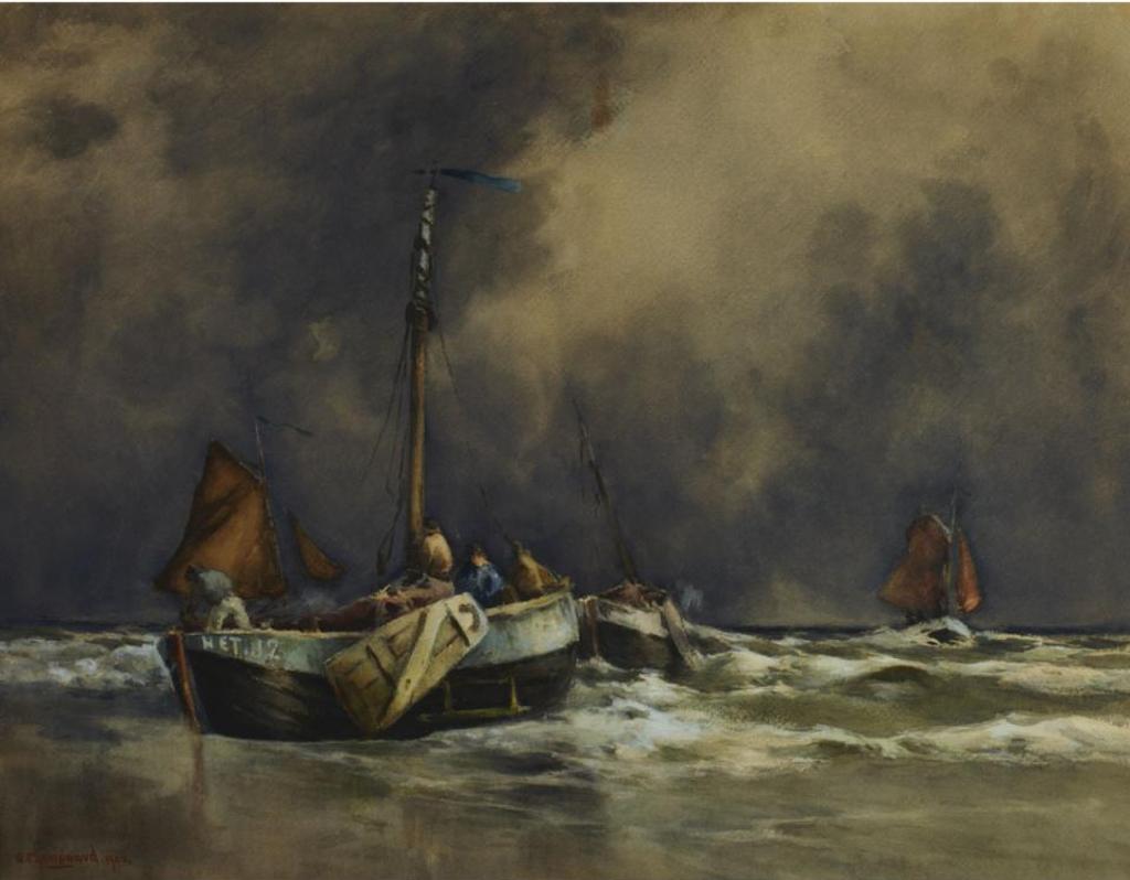 Georges Chavignaud (1865-1944) - Fishing Boats At Shoreline