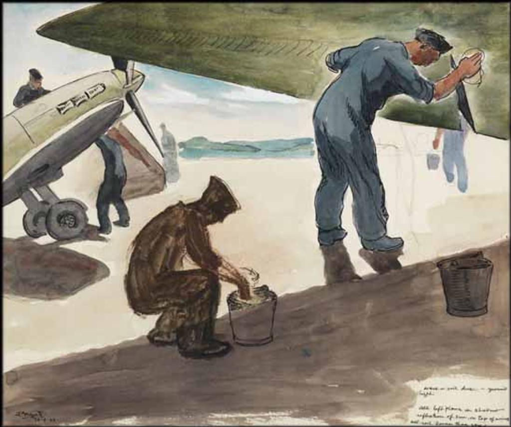 Edwin Headley Holgate (1892-1977) - Airmen Working on Spitfires