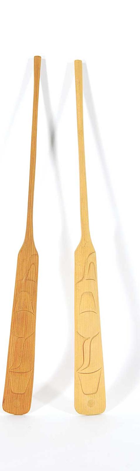 First Nations Basket School - Two Miniature Oars with Carved Designs