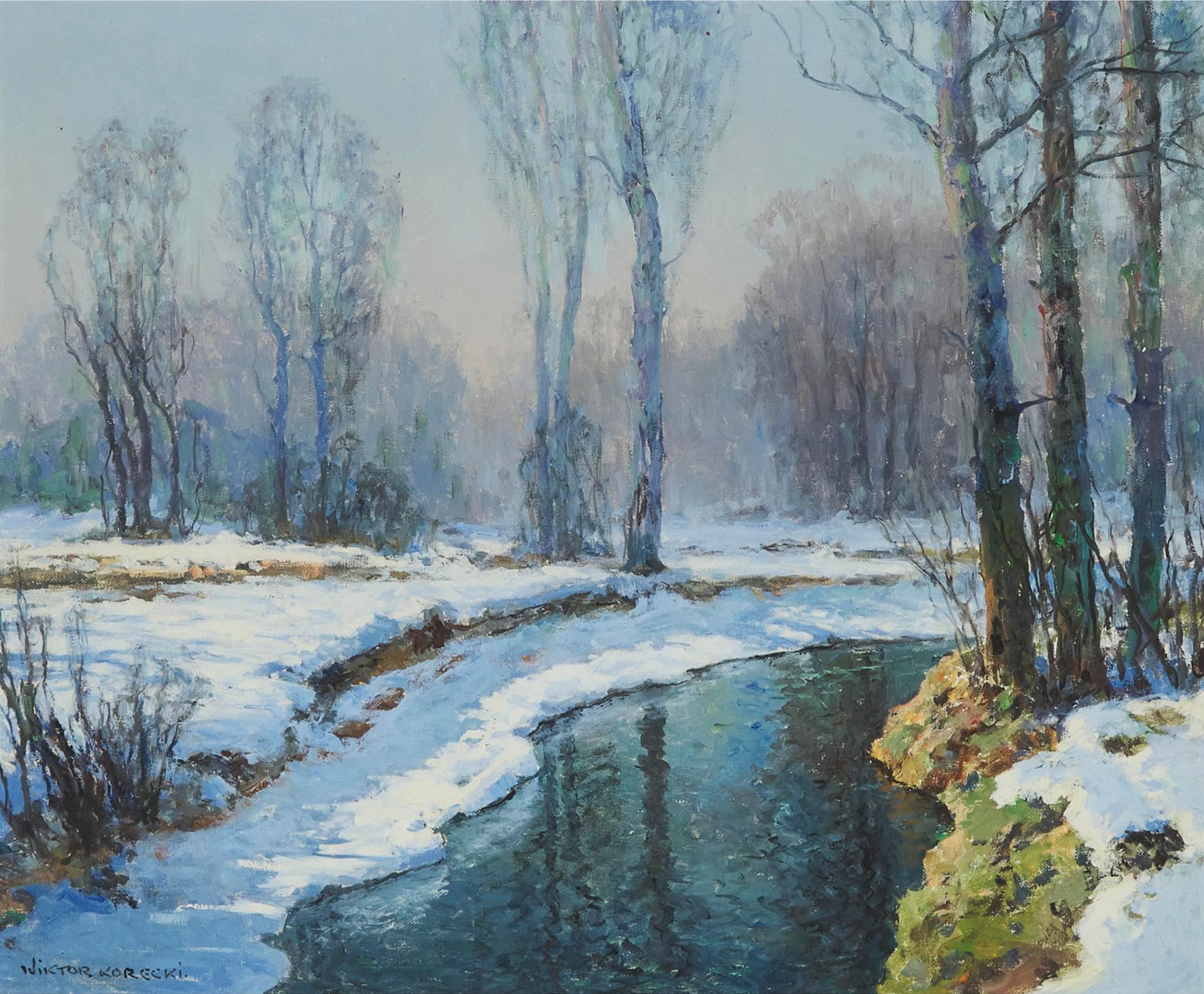 Wiktor Korecki (1890-1980) - Winding River In Snow