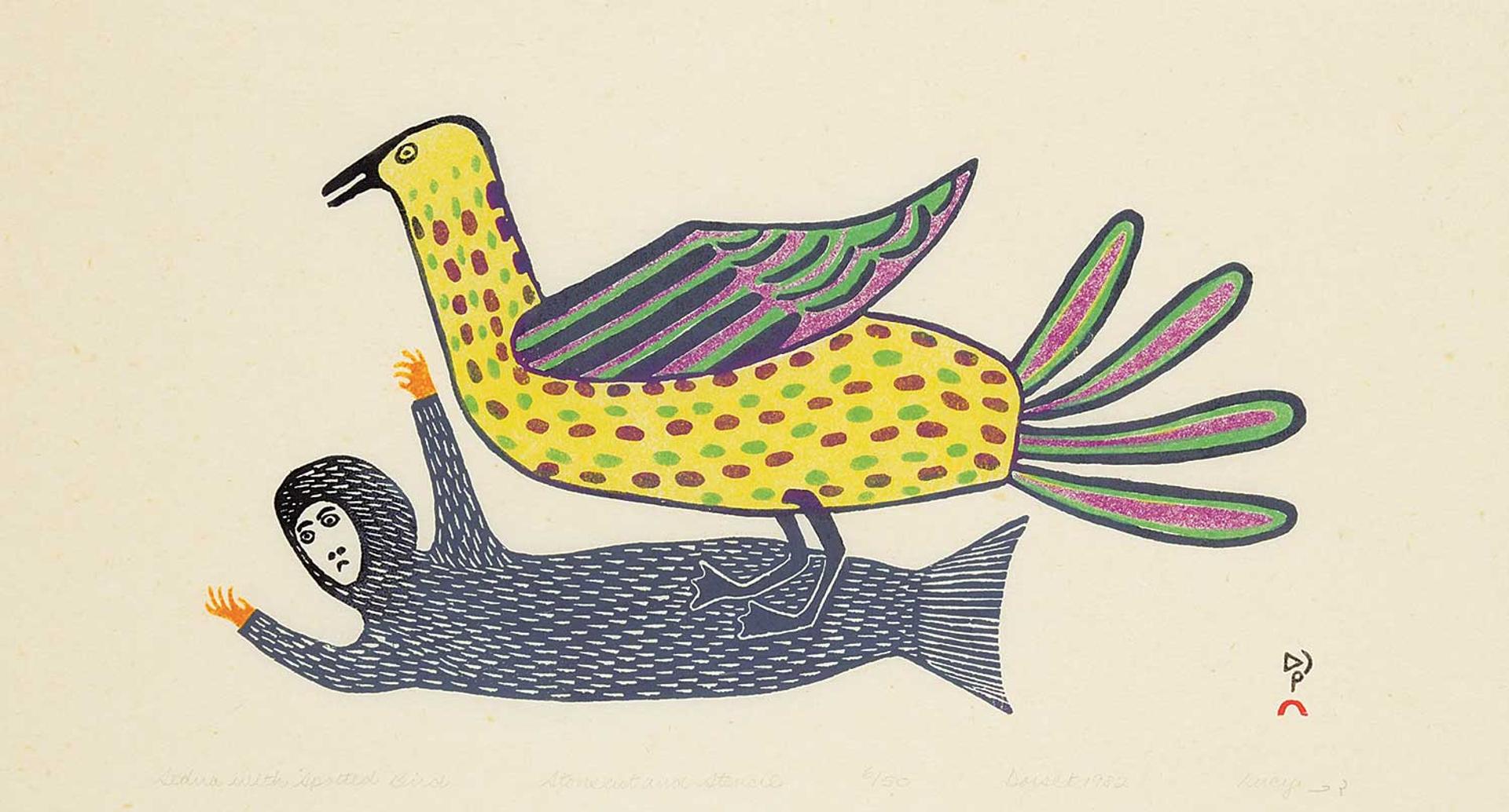 Lucy Qinnuayuak (1915-1982) - Sedna with Spotted Bird  #6/50
