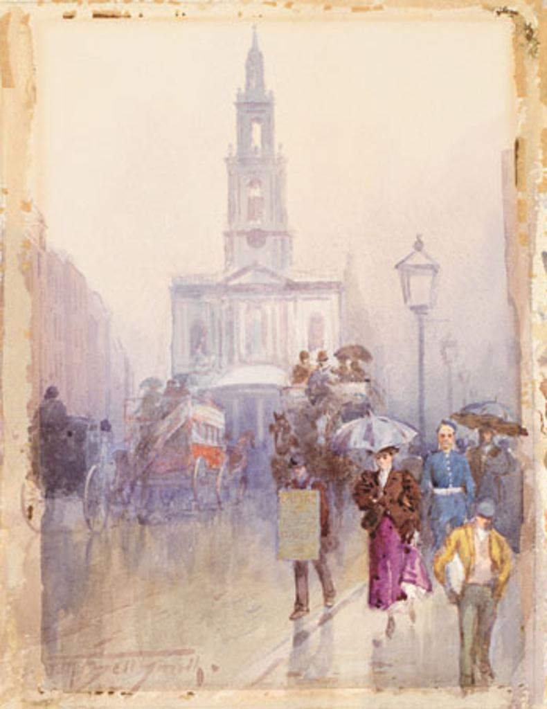Frederic Martlett Bell-Smith (1846-1923) - Rainy London Street and St. Mary le Strand Church