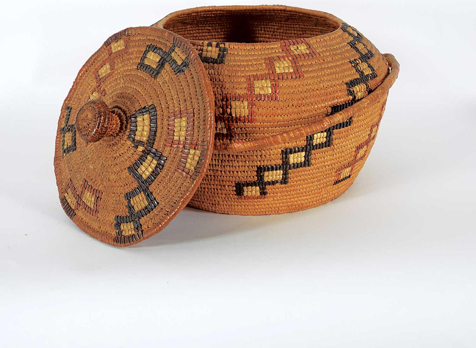 First Nations Basket School - Large Woven Basket with Lid and Handle