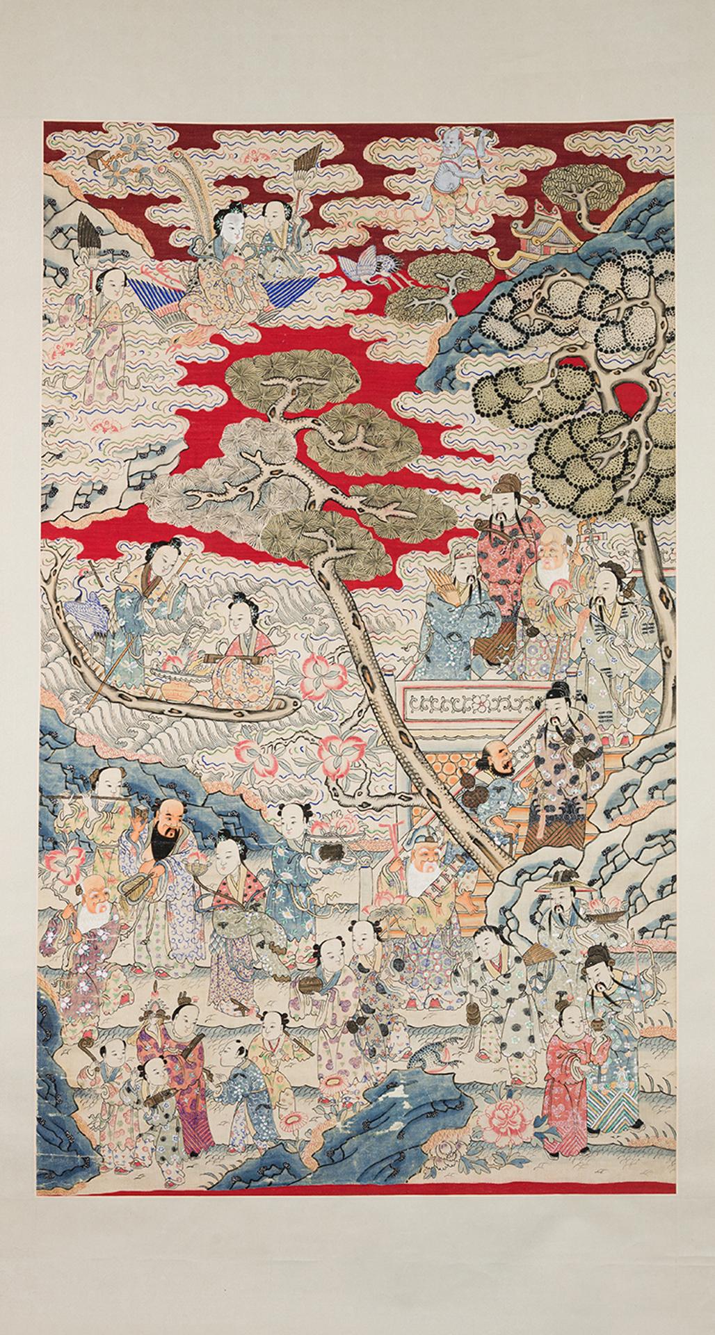 Chinese Art - A Chinese Silk Kesi Daoist Immortals 'Birthday' Panel, 19th Century