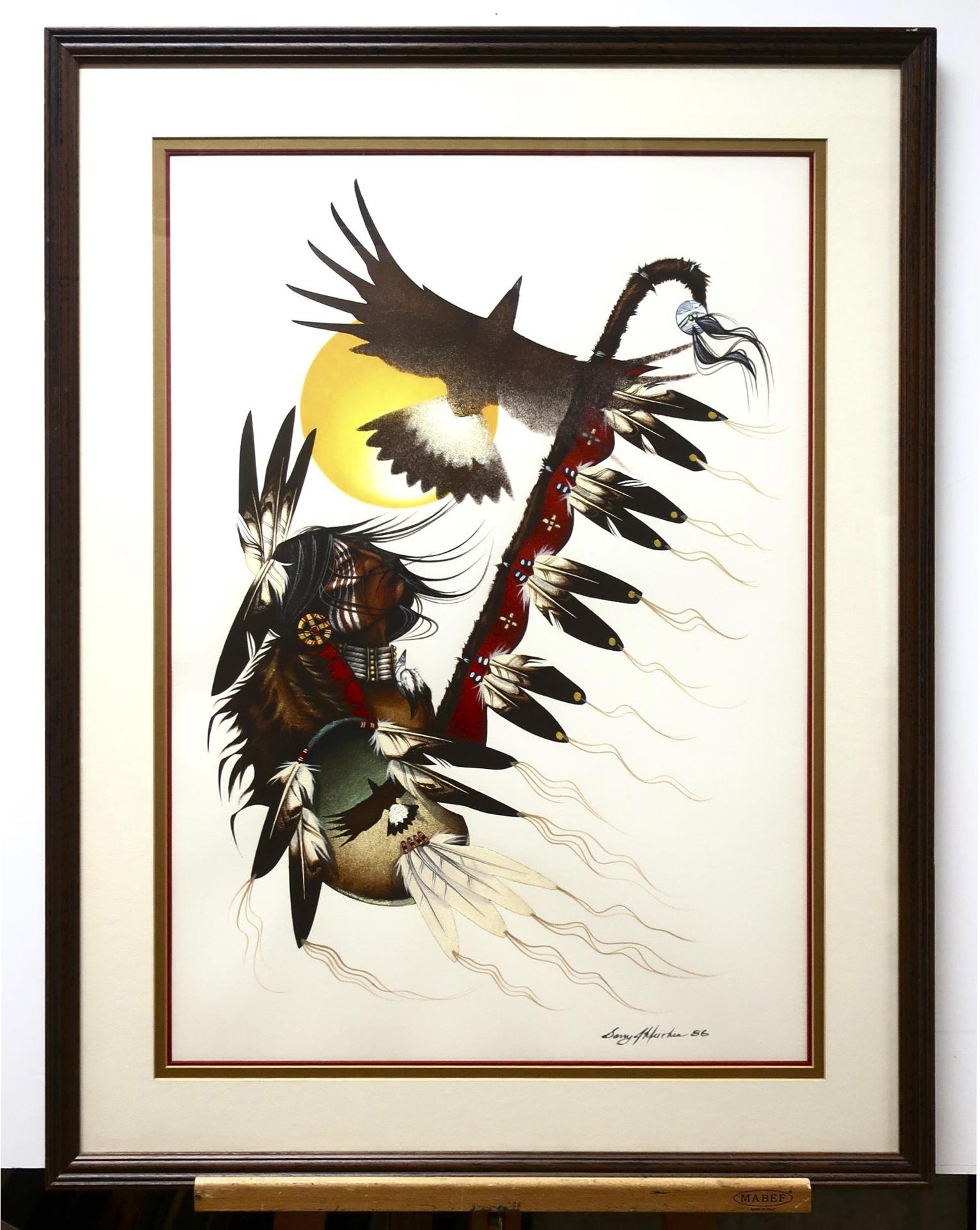 Garry J. Meeches (1957) - Untitled (Warrior With Eagle And Sun)