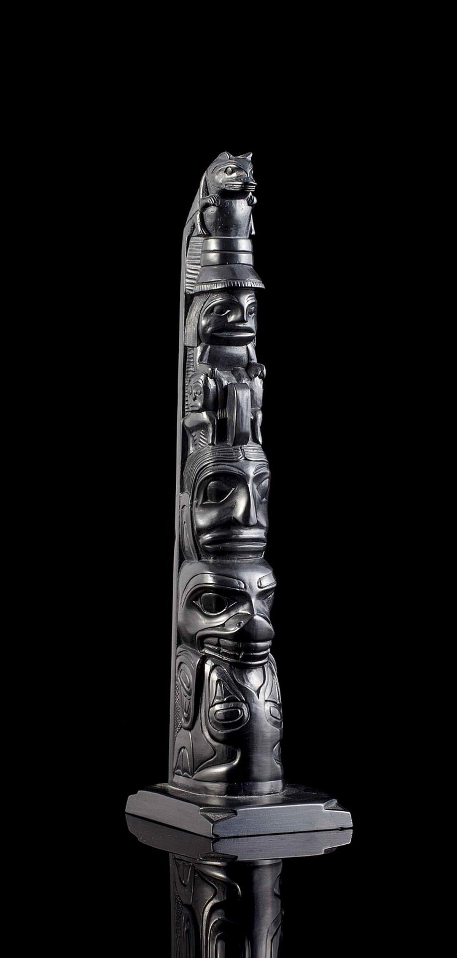 Rufus Moody (1923-1998) - a tall argillite pole depicting Frog