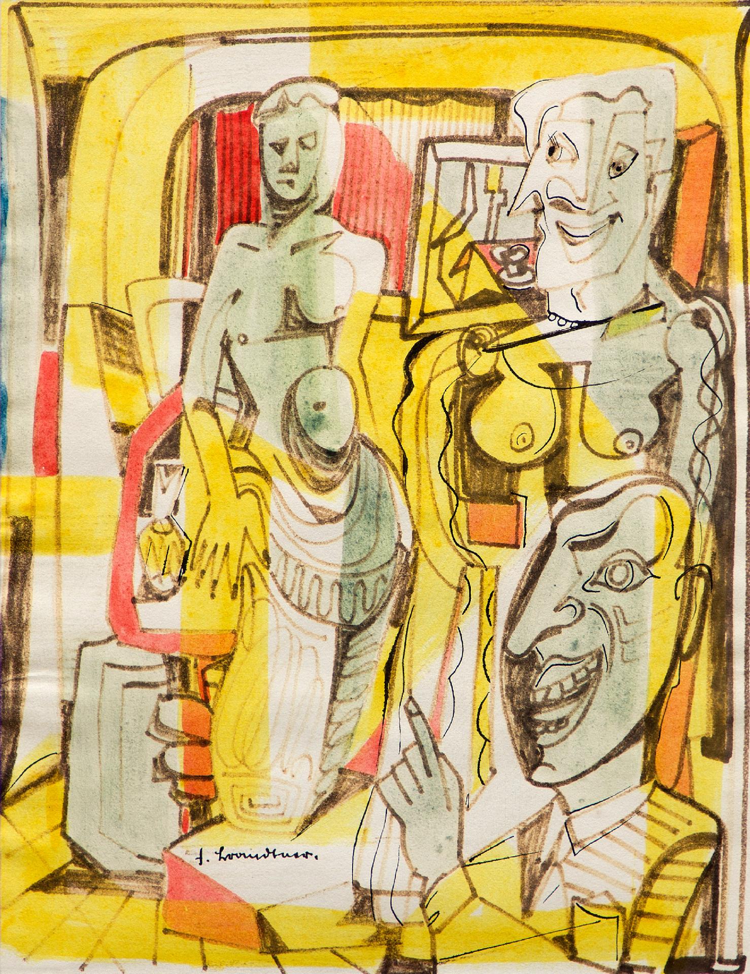 Fritz Brandtner (1896-1969) - Figures in an Interior, n. d.
