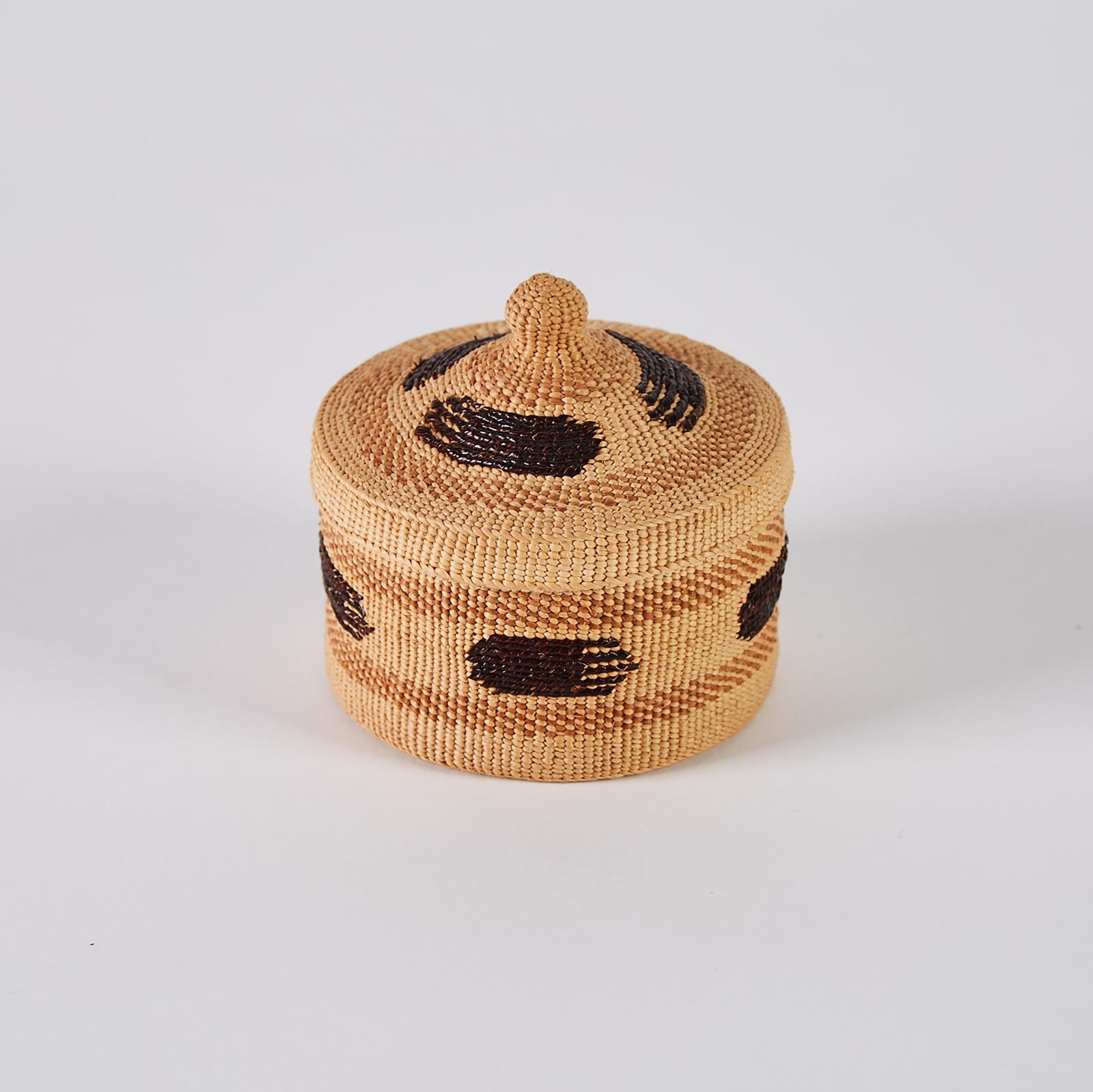 Isabel Rorick - Small Spruce Root Basket With Bear Track Pattern And Rattle Top
