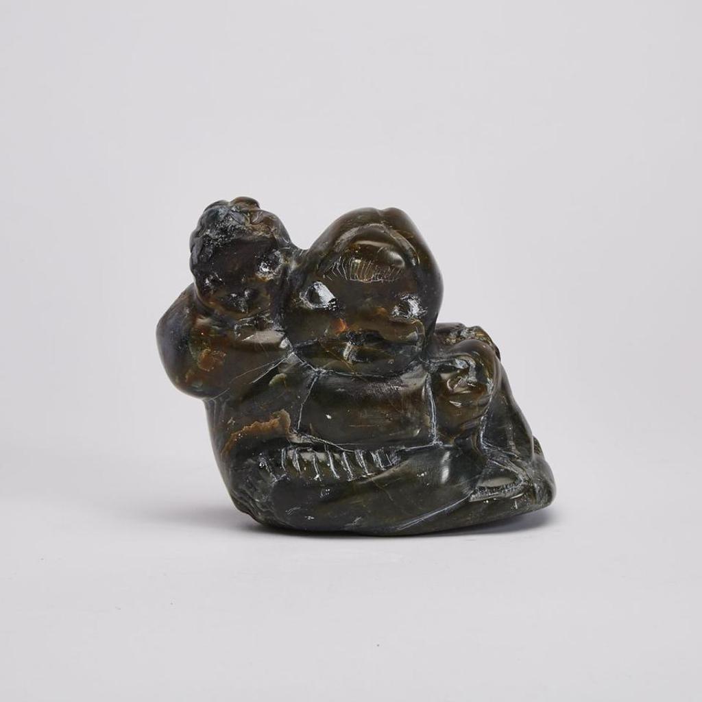 Johnny Inukpuk Jr. (1911-2007) - Mother Softening Skin With Child In Amaut