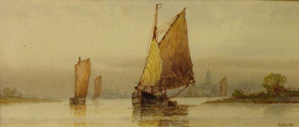 Frederick James Aldridge (1850-1933) - UNTITLED-BOATS IN A CHANNEL