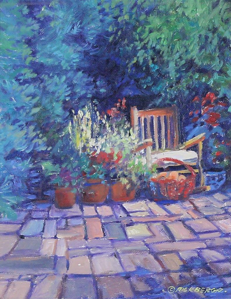 Rick Berg (1956) - Patio With Chair And Potted Flowers