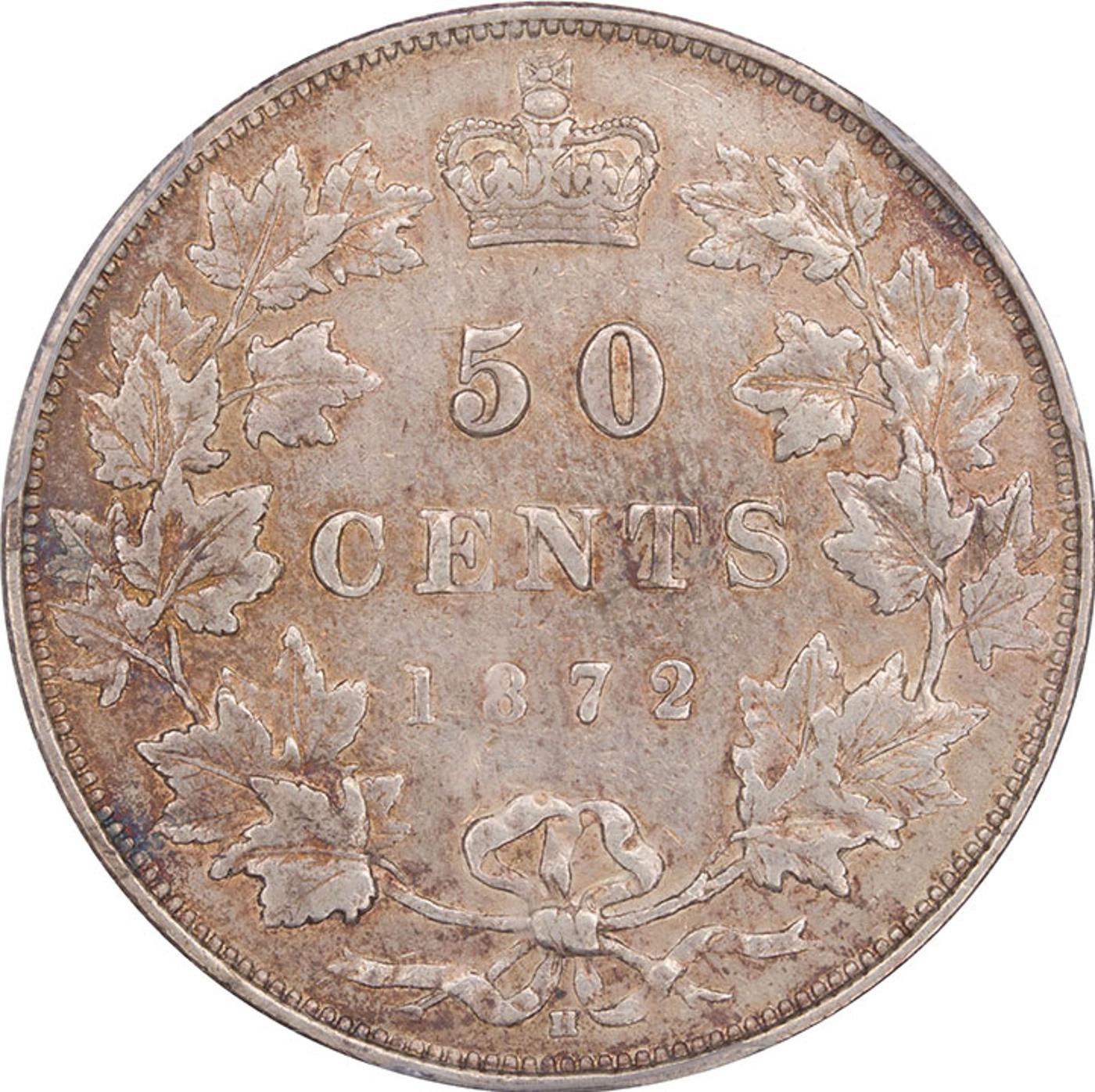 Canada - Victoria 50 Cents 1872H Inverted A for V in VICTORIA, PCGS XF40