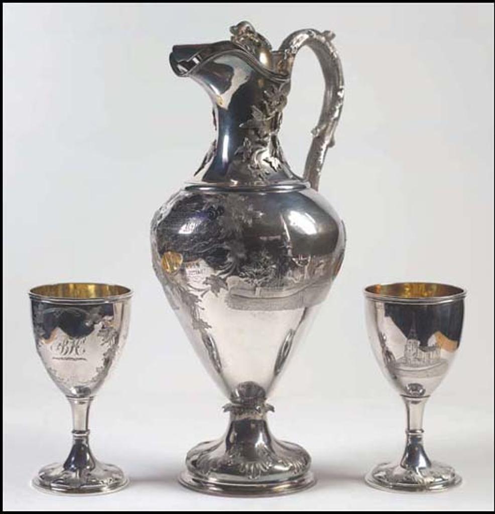 Robert Hendery (1814-1897) - Silver Claret Jug and Pair of Goblets depicting St. Andrew's Church & Beaver Hall, Montreal