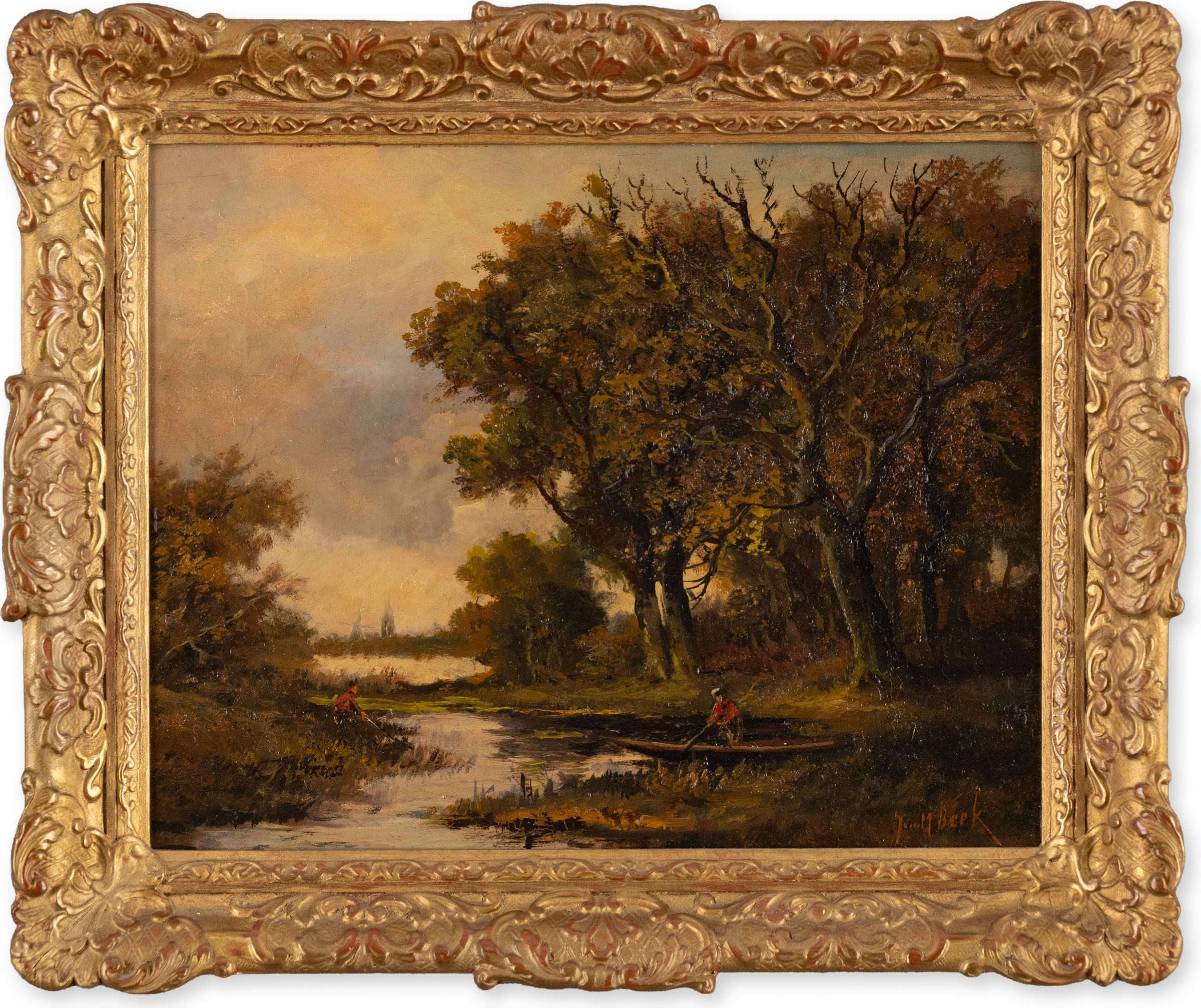 Jan M. Beek - PASTORAL LANDSCAPE WITH FISHING
