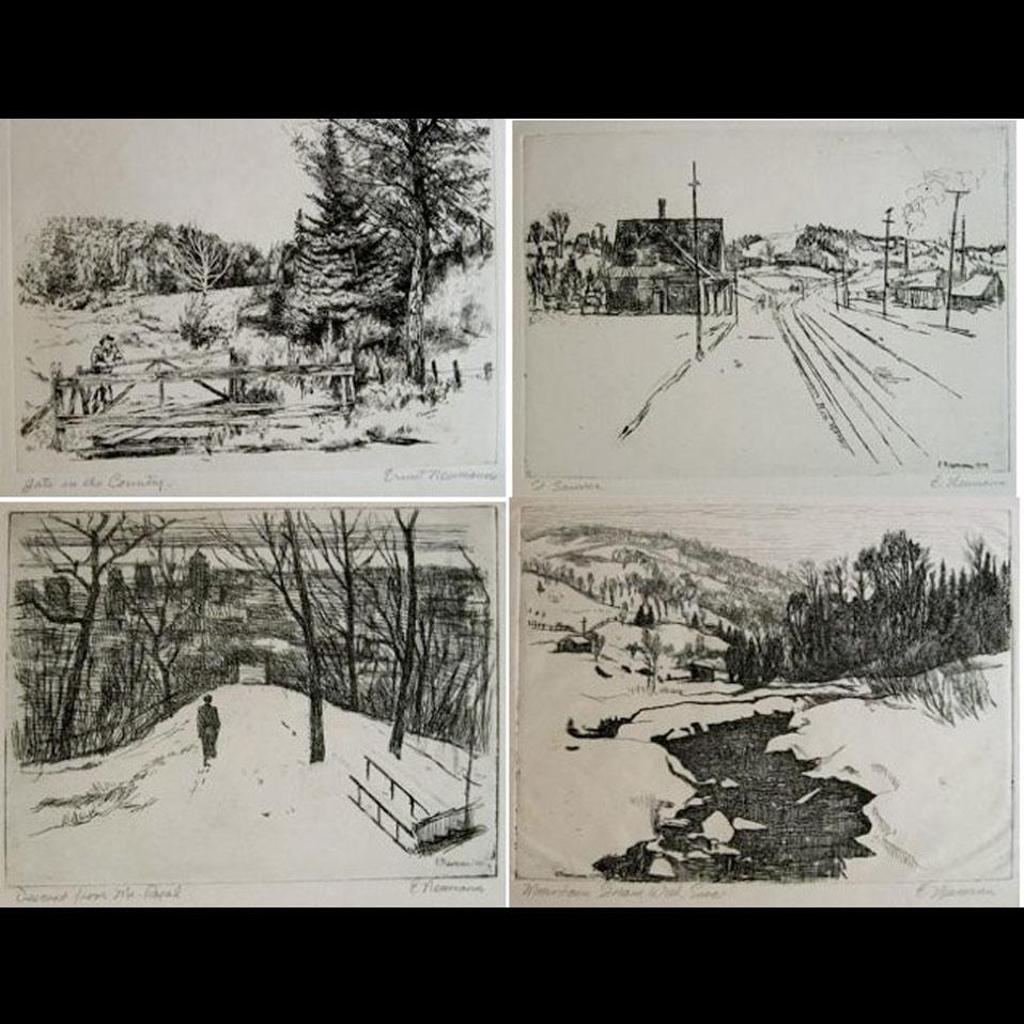 Ernst Neumann (1907-1956) - Gate In  The Country; St. Sauveur; Descent From Mt. Royal; Mountain  Stream With Snow