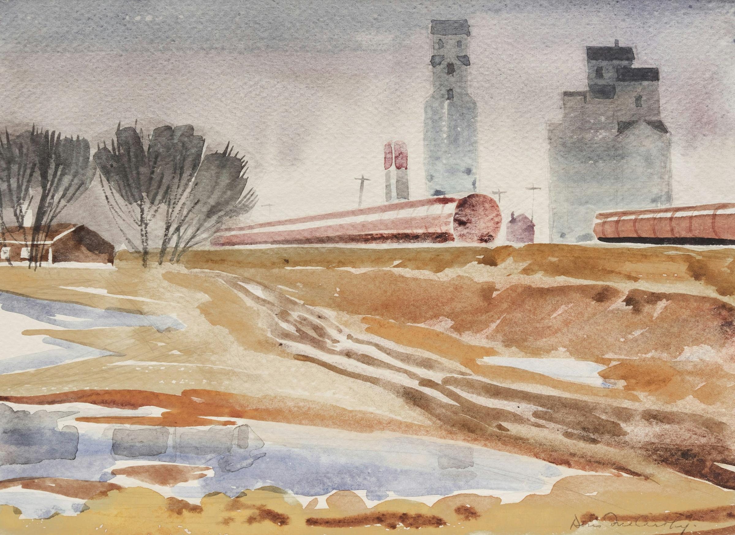 Doris Jean McCarthy (1910-2010) - Untitled (Landscape with Grain Elevators)